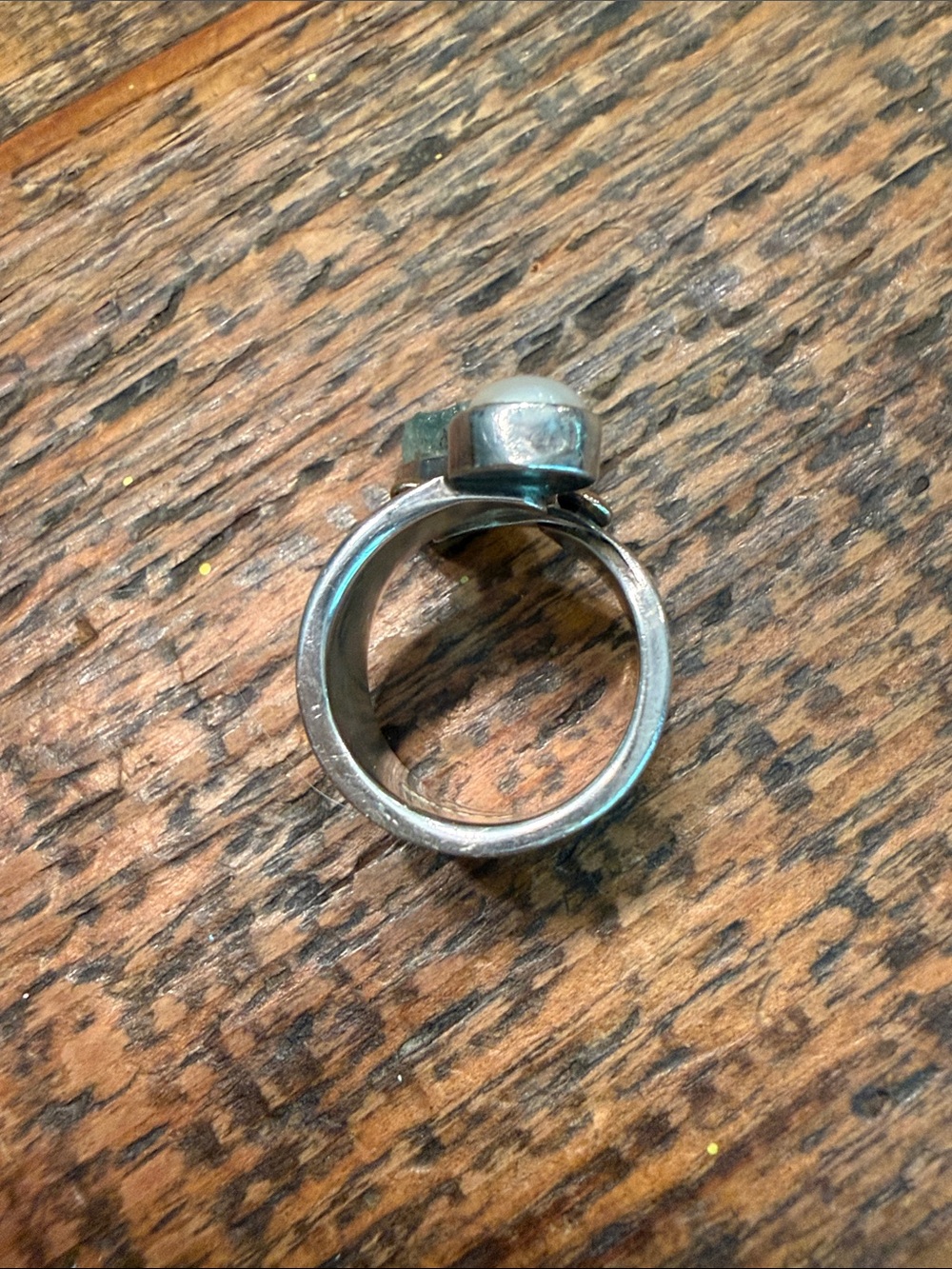 Lilly Barrack Sterling Silver Ring with Aquamarine & Opalescent Cabochon. - Picture 8 of 9